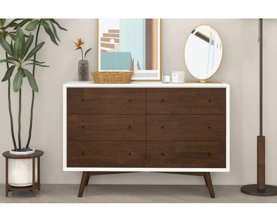 Ashcroft Mid-Century Modern Dresser with 6 Drawer - White