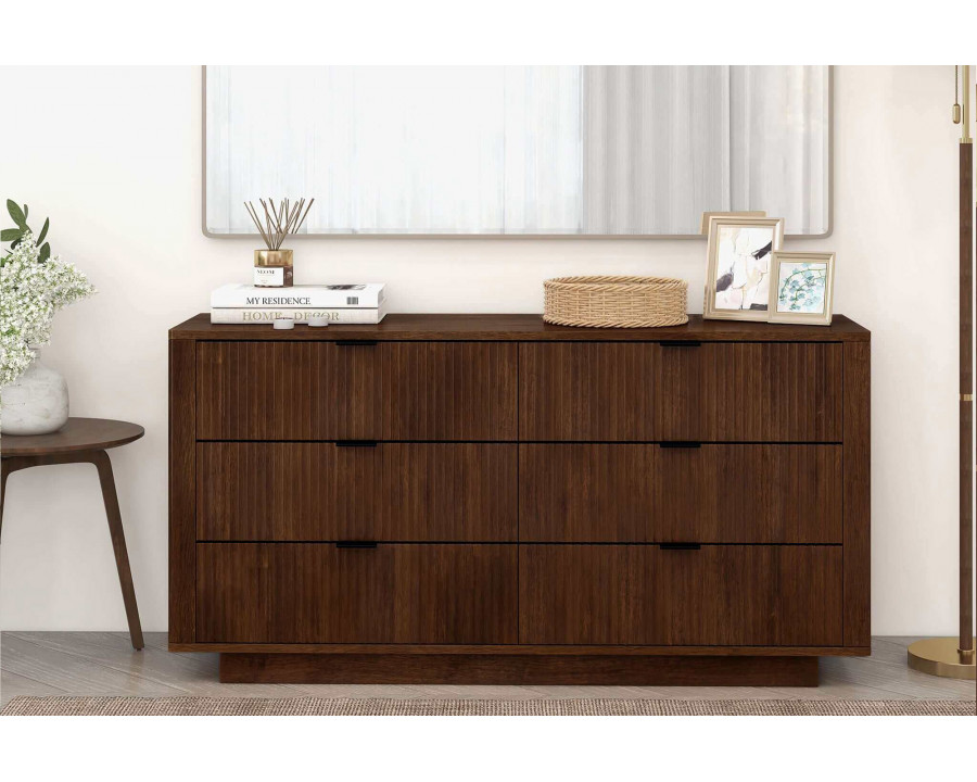 Ashcroft - Lola Mid-Century Modern Walnut Dresser with 6 Drawers in Walnut