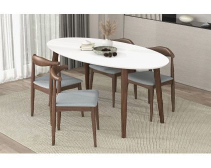 Ashcroft Ada Mid-Century Modern Style Solid Wood Walnut Oval Dining Table - White