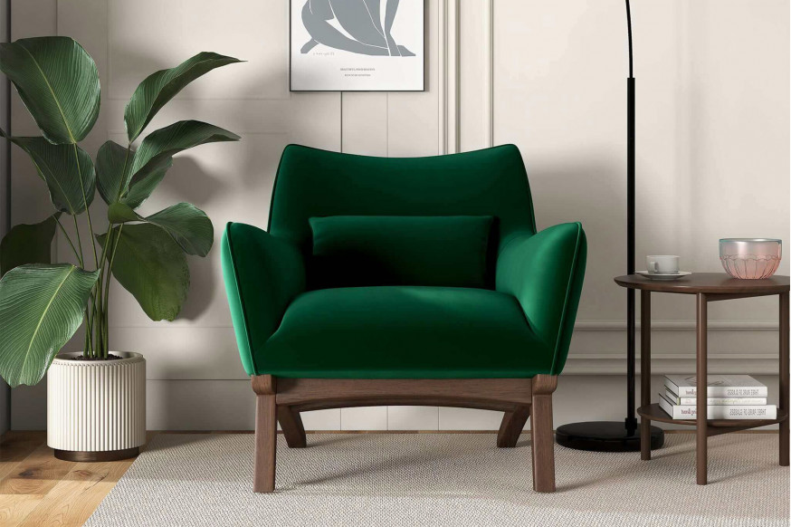 Ashcroft™ Brayden Mid-Century Modern Velvet Armchair - Dark Green