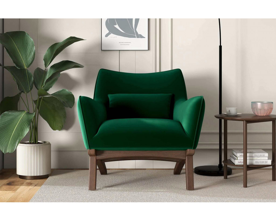 Ashcroft Brayden Mid-Century Modern Velvet Armchair - Dark Green