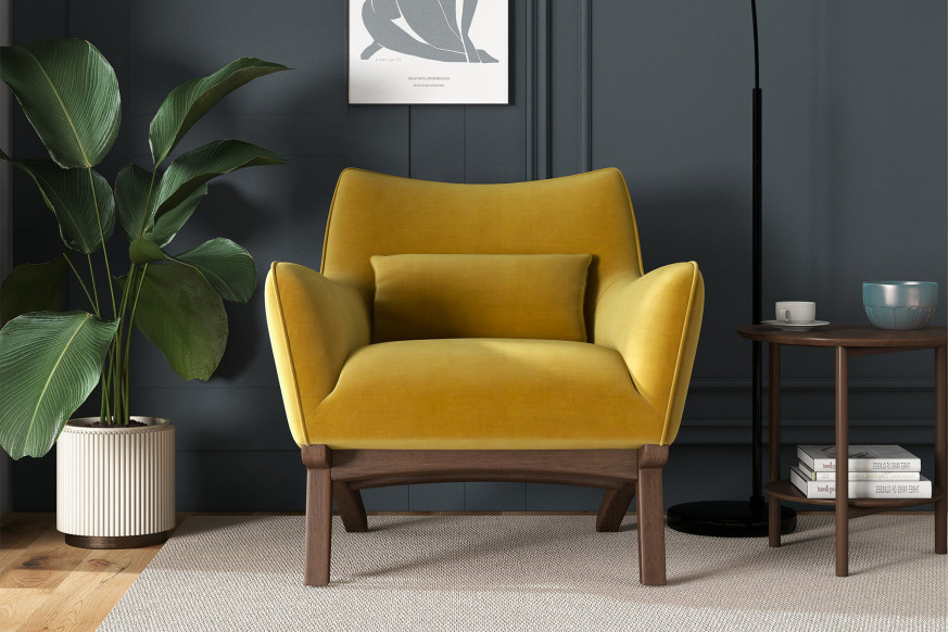 Ashcroft™ Brayden Mid-Century Modern Velvet Armchair - Gold