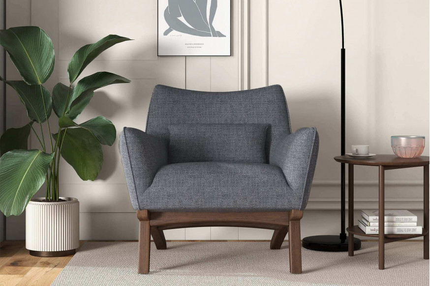 Ashcroft™ Brayden Mid-Century Modern Linen Armchair - Seaside Gray