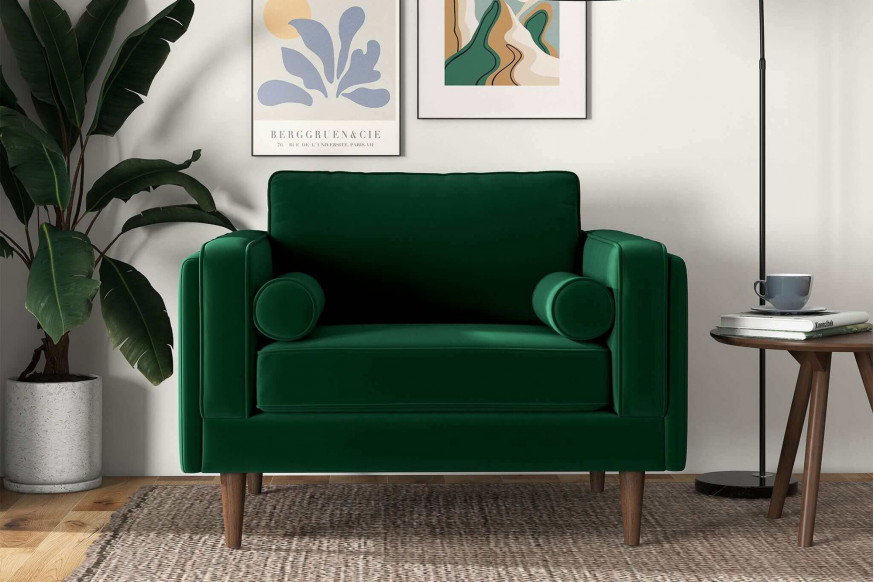 Ashcroft™ Amber Velvet Lounge Chair - Dark Green