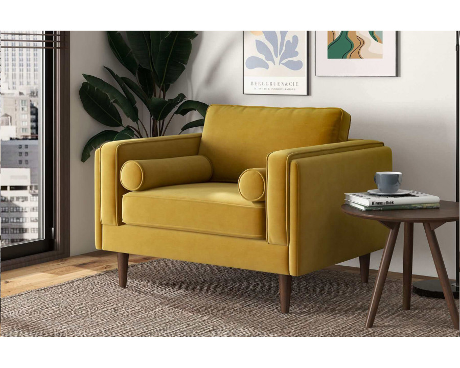 Ashcroft Amber Velvet Lounge Chair - Dark Yellow