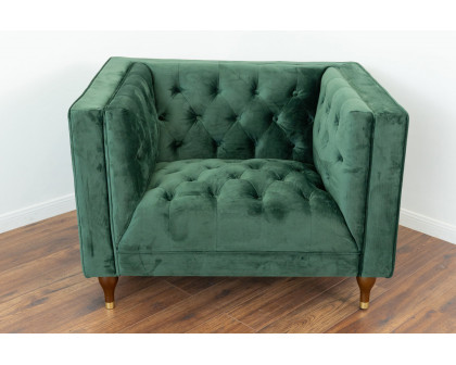 Ashcroft - Evelyn Tufted Back Velvet Lounge Chair in Green