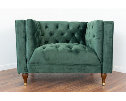 Ashcroft - Evelyn Tufted Back Velvet Lounge Chair in Green