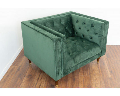 Ashcroft - Evelyn Tufted Back Velvet Lounge Chair in Green