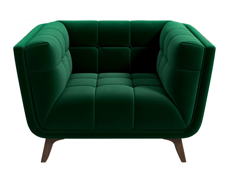 Ashcroft Addison Mid-Century Modern Velvet Lounge Chair - Dark Green