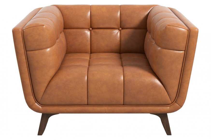 Ashcroft™ Addison Mid-Century Modern Leather Lounge Chair - Cognac