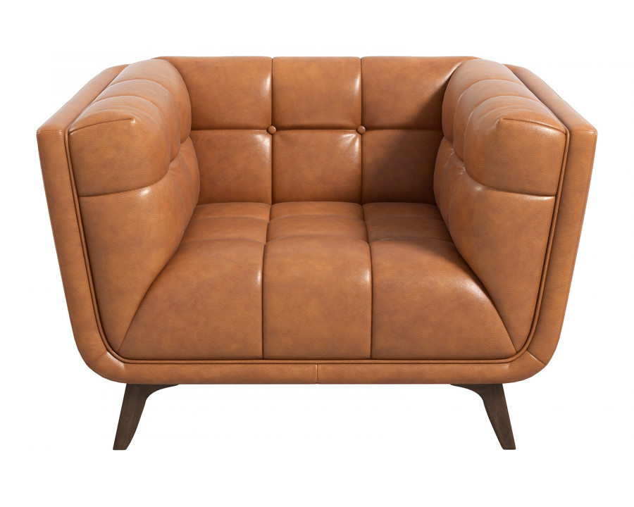 Ashcroft Addison Mid-Century Modern Leather Lounge Chair - Cognac