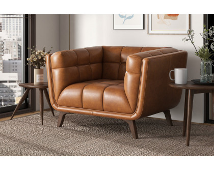 Ashcroft™ Addison Mid-Century Modern Leather Lounge Chair - Cognac