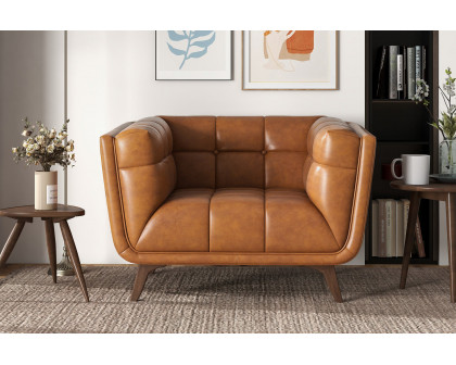 Ashcroft™ Addison Mid-Century Modern Leather Lounge Chair - Cognac