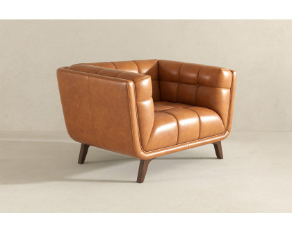 Ashcroft™ Addison Mid-Century Modern Leather Lounge Chair - Cognac