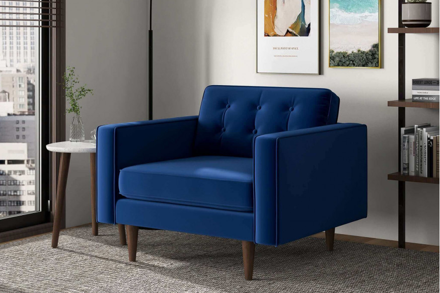 Ashcroft™ Casey Velvet Lounge Chair - Blue