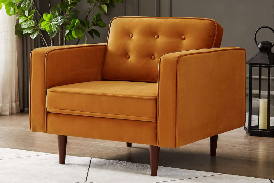 Ashcroft™ Casey Velvet Lounge Chair - Burnt Orange