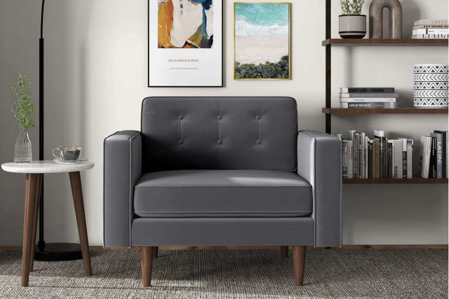 Ashcroft™ Casey Velvet Lounge Chair - Gray