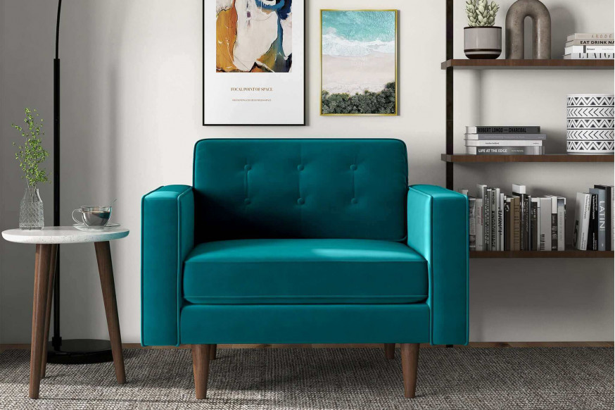 Ashcroft™ Casey Velvet Lounge Chair - Teal