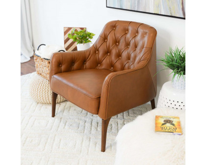 Ashcroft - Joshua Tufted Leather Lounge Chair in Tan