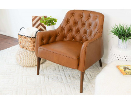 Ashcroft - Joshua Tufted Leather Lounge Chair in Tan