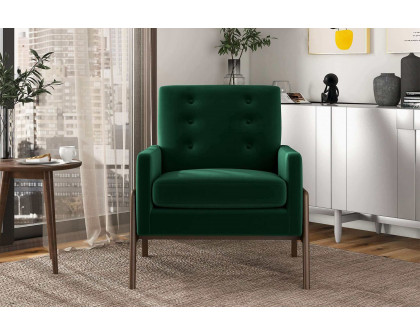 Ashcroft Cole Solid Wood Velvet Lounge Chair - Green