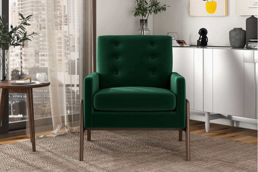 Ashcroft™ Cole Solid Wood Velvet Lounge Chair - Green