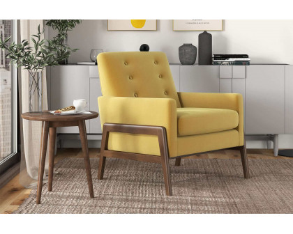 Ashcroft™ Cole Solid Wood Velvet Lounge Chair - Dark Yellow