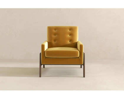 Ashcroft™ Cole Solid Wood Velvet Lounge Chair - Dark Yellow