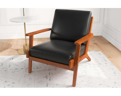 Ashcroft™ Connor Solid Wood Genuine Leather Lounge Chair - Black