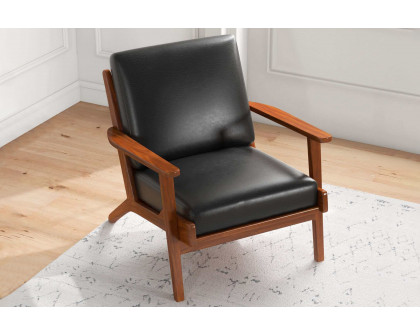 Ashcroft™ Connor Solid Wood Genuine Leather Lounge Chair - Black