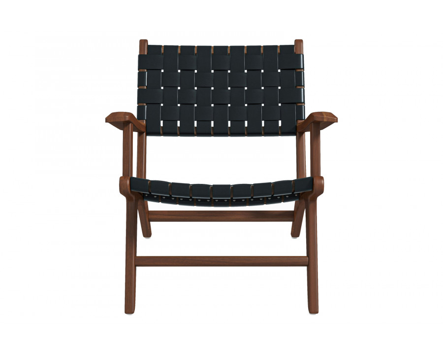 Ashcroft Melody Strap Leather Teak Wood Lounge Chair - Black