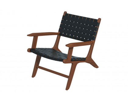 Ashcroft Melody Strap Leather Teak Wood Lounge Chair - Black