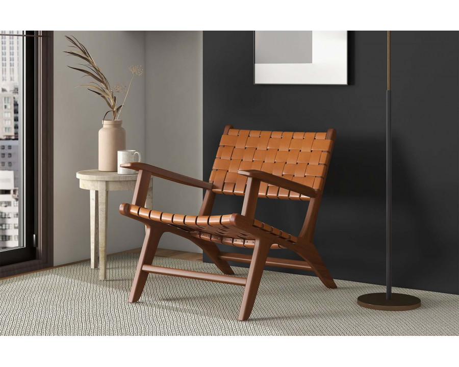 Ashcroft - Melody Strap Leather Teak Wood Lounge Chair