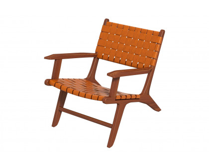 Ashcroft Melody Strap Leather Teak Wood Lounge Chair - Tan