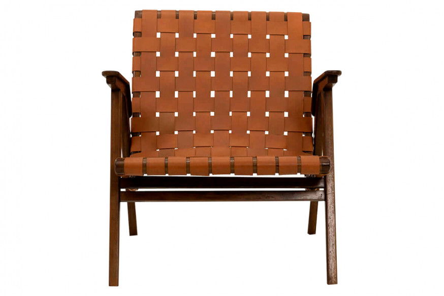 Ashcroft™ David Genuine Leather Teak Lounge Chair - Tan