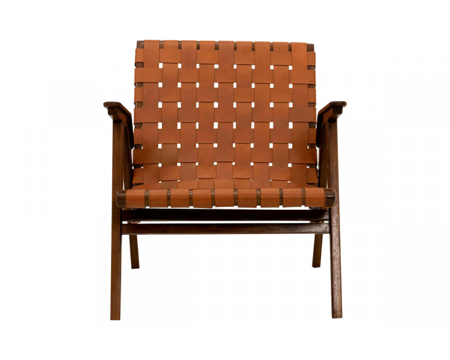 Ashcroft - David Genuine Leather Teak Lounge Chair in Tan