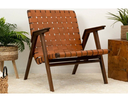 Ashcroft™ David Genuine Leather Teak Lounge Chair - Tan