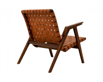 Ashcroft™ David Genuine Leather Teak Lounge Chair - Tan