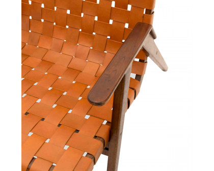 Ashcroft™ David Genuine Leather Teak Lounge Chair - Tan