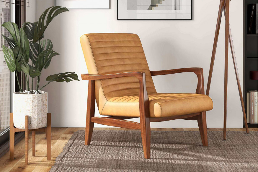 Ashcroft™ Micah Genuine Leather Accent Chair - Tan