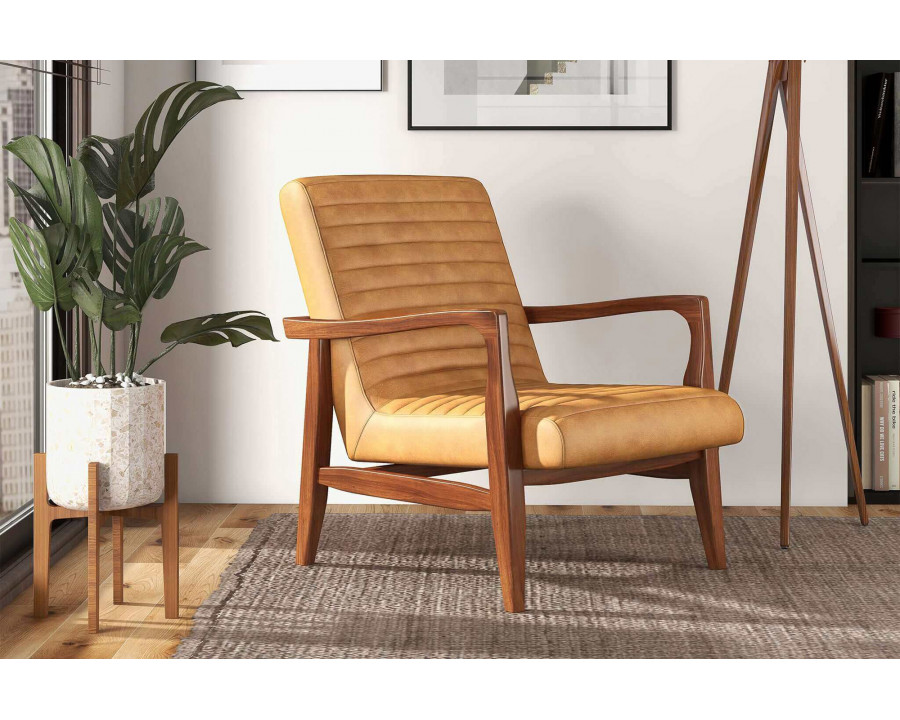 Ashcroft - Micah Genuine Leather Accent Chair in Tan