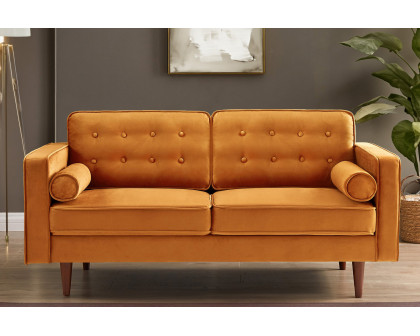 Ashcroft Casey Velvet Loveseat - Orange