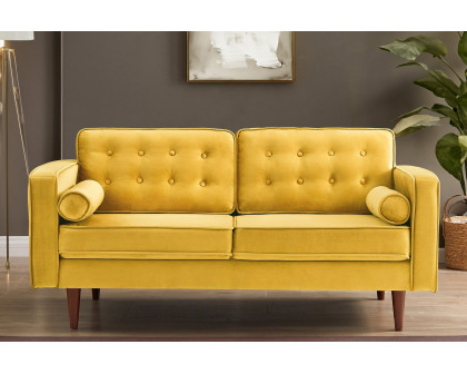 Ashcroft Casey Velvet Loveseat - Yellow