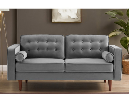 Ashcroft Casey Velvet Loveseat - Gray