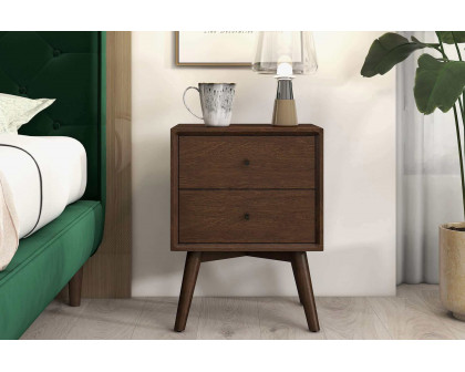 Ashcroft Caroline Mid-Century Modern Style Nightstand with 2 Drawers - Brown