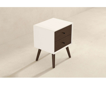 Ashcroft Caroline Mid-Century Modern Style Nightstand with 2 Drawers - White