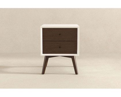 Ashcroft Caroline Mid-Century Modern Style Nightstand with 2 Drawers - White