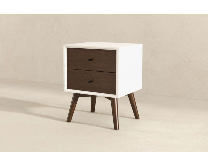 Ashcroft Caroline Mid-Century Modern Style Nightstand with 2 Drawers - White