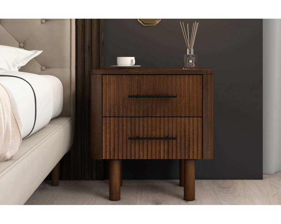 Ashcroft - Logan Mid-Century Modern Nightstand Bed Side Table with 2 Drawers in Walnut