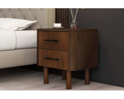 Ashcroft™ Logan Mid-Century Modern Nightstand Bed Side Table with 2 Drawers - Walnut